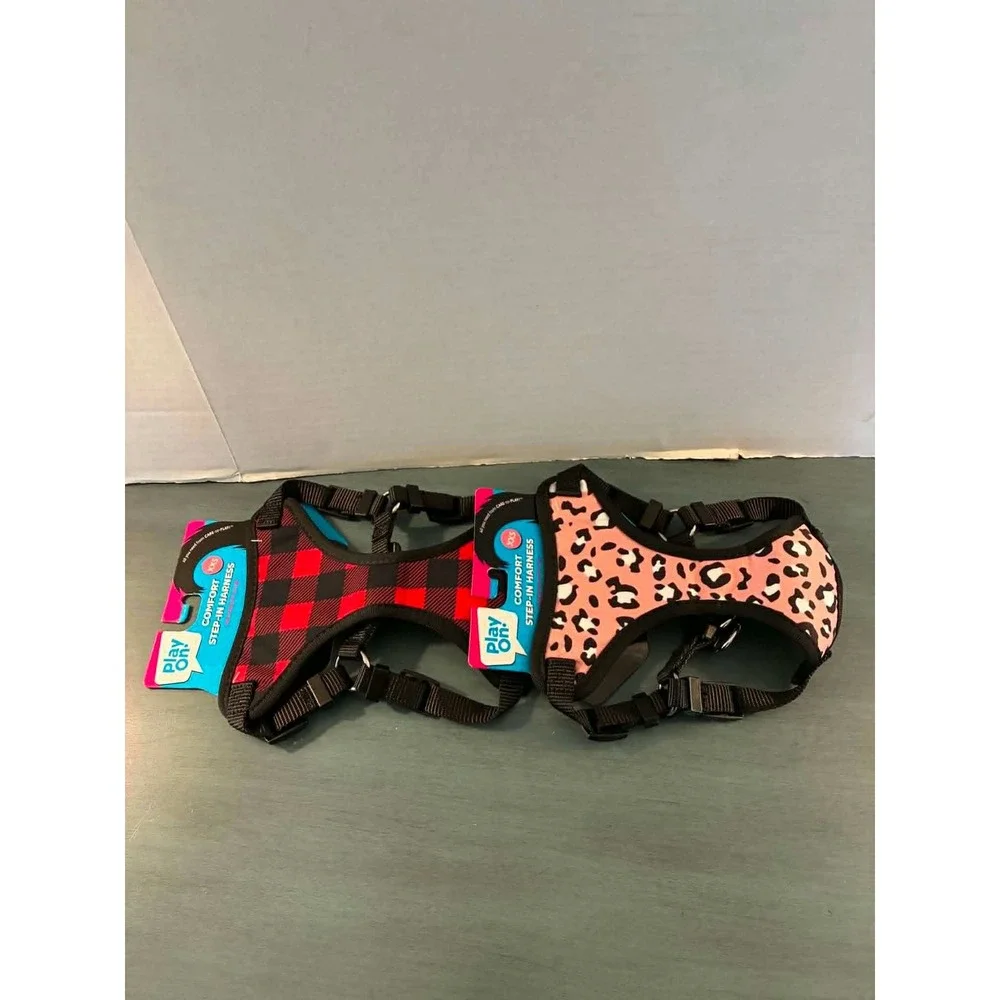 Play On! Dog Harness Set XXS Red Plaid Pink Leopard NEW 2 Pack Step-In Comfort